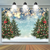 Lofaris Glitter White Winter With Christmas Trees Backdrop